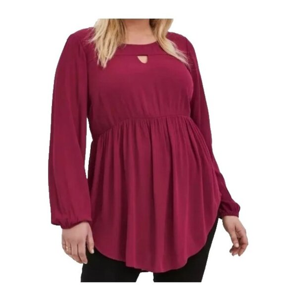 Torrid Women’s Blouse Size 3 (3X)  Magenta LS Peplum Keyhole Top Fusicha Pink - Picture 1 of 5